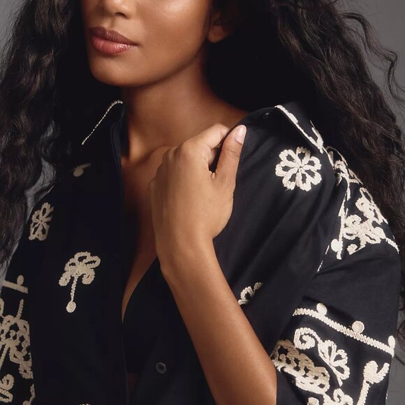 NEW Maeve Size XXS Women's Short-Sleeve Collared Mini Shirt Dress, Black/White - Picture 4 of 4